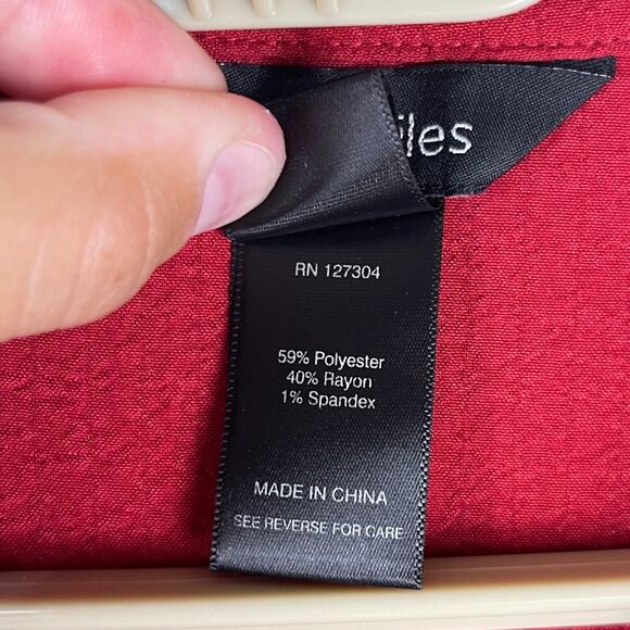 Ali Miles Red Black Toggle Button Closure Roll Tab Sleeve Blouse Women's 1X - Picture 4 of 9